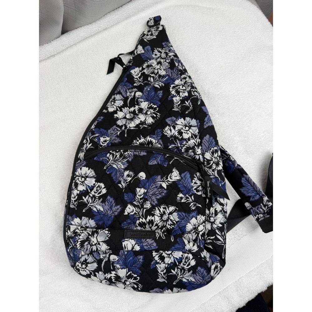 Vera Bradley Sling Backpack Quilted Cotton frosted Floral Blue Black crossbody